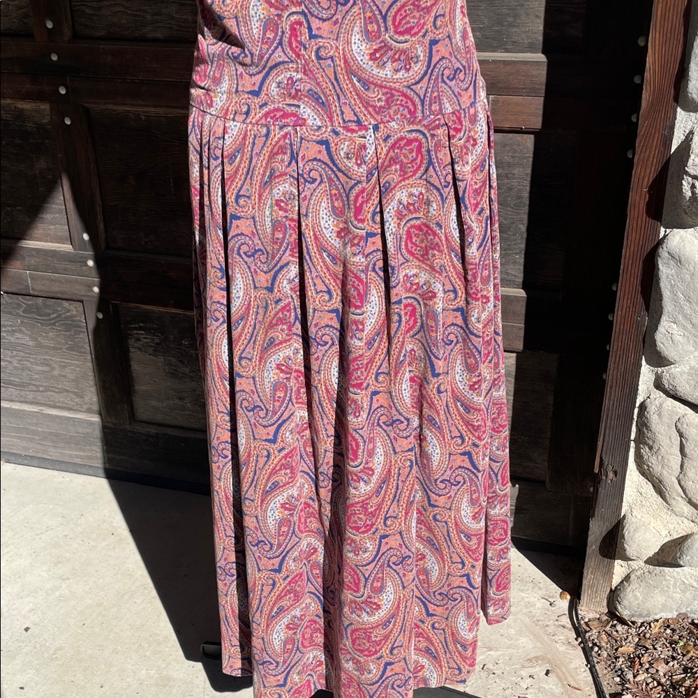 Vintage Paisley Corduroy Jumper Handmade in Burgundy and Blue-Violet Print - Picture 5 of 16